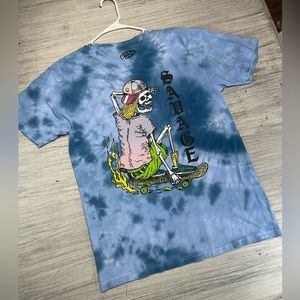 Call Your Mother Mens Blue Tie Dye Skeleton Skater Savage Tee